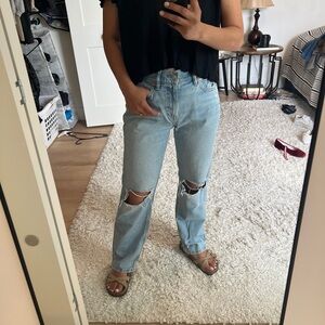 American Eagle Ex boyfriend Light Blue Ripped Straight Leg Jeans high waisted